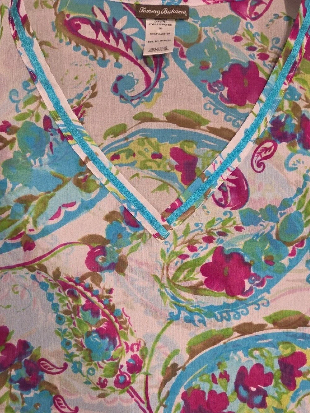 Tommy Bahama Paisley Sheer Swim Cover Up Tunic Large Beach Resort V-Neck